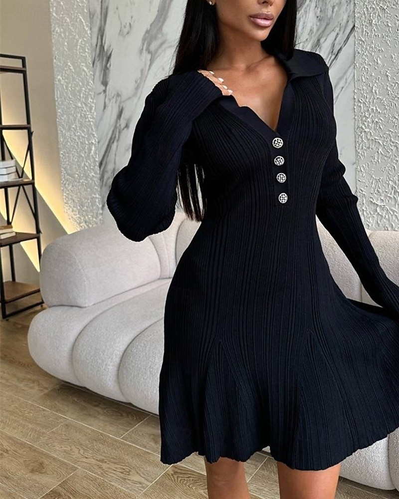 Femmes Robe Midi Robe Tricot Robe de Soirée Robe Décontractée Moulant Élégant Mode Moderne Extérieur Soirée Quotidien Mince Uni manche longue Col en V Noir Blanche Rose Claire Printemps Hiver Automne de 2025 ? $44.99 –P1
