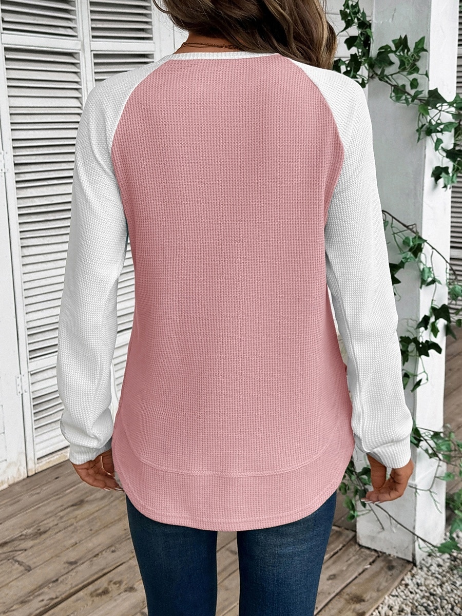 Dame T skjorte Fargeblokk Mote Stilfull Klassisk Langermet Rund hals Vanlige topper Daglig Helg Rosa Himmelblå Kakifarget Grå Vår Høst Vinter 2025 - $25.99 –P11