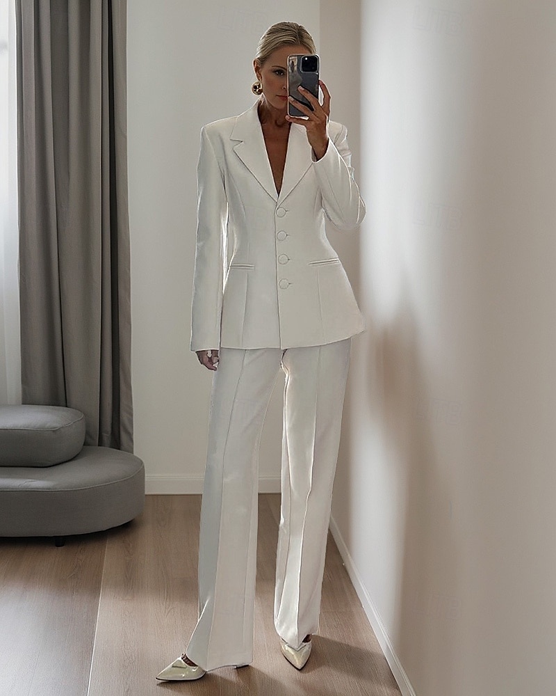 Women's 2 Pieces Stretch Crepe Single-Breasted Formal Wedding Guest Elegant Vintage Contemporary Long Sleeve Notch Lapel Lapel Cover Buttons 2026 - $206.99 –P1
