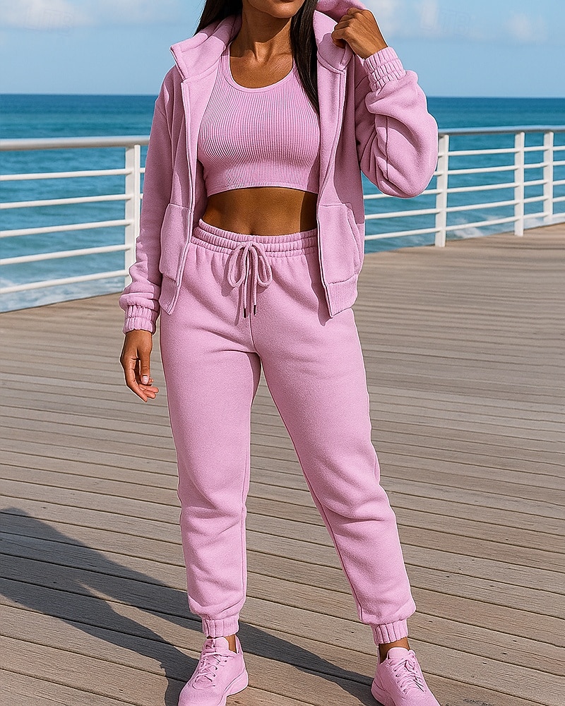 Damskie Dres 2-częściowy Bluza z kapturem Lounge Komplety dresowe Elastyczny pas Solidne kolory Zestawy odzież Jesień Czarny Różowy Na zewnątrz Podróże Sportowy Odprowadza wilgoć Długi rękaw Sport 2026 - $35.99 –P3