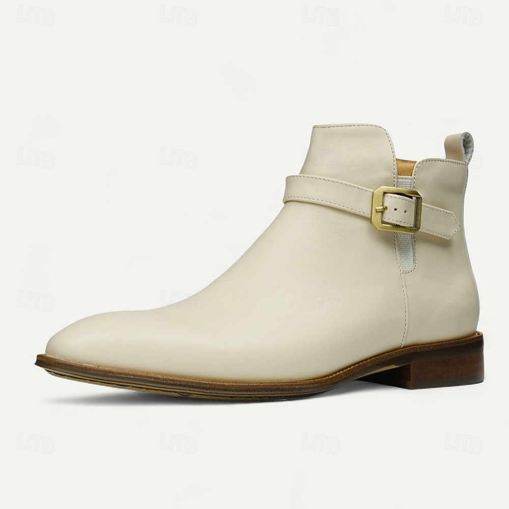 stivaletti alla caviglia da uomo con fibbia bianca, moderni stivali alla moda con cerniera laterale e cinturino per matrimoni, feste e abbigliamento casual alla moda del 2026 a $129.99 –P12