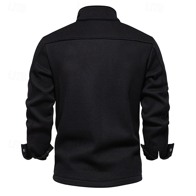 Herren Waffeljacke Fleecejacke Cargo-Jacke Freizeitjacke Urlaub Täglich Warm Tasche Herbst Winter Einfach Mode Klassisch Revers Regulär Schwarz Weiß Marineblau Blau Khaki Jacken 2025 - $54.99 –P19