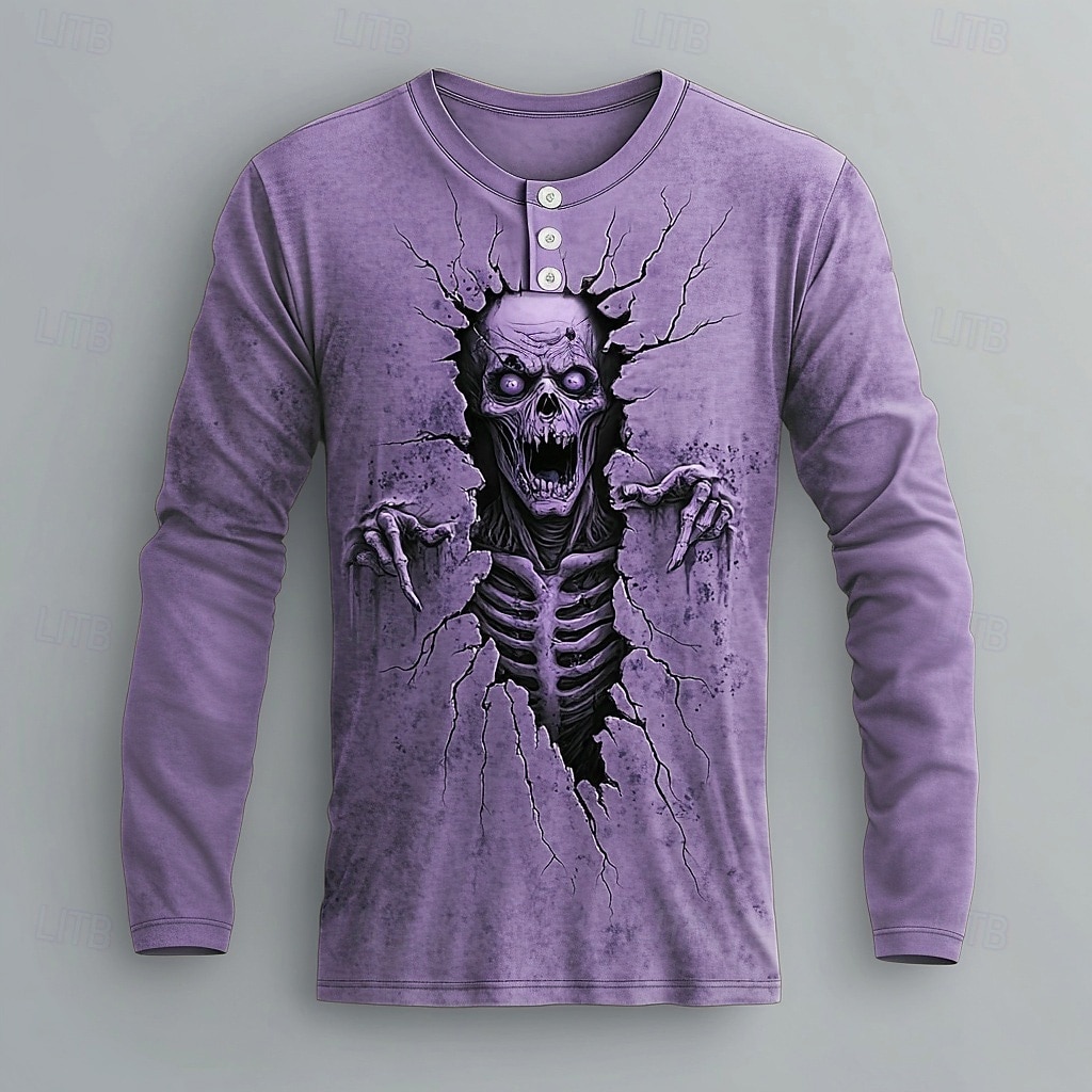 Ανδρικά Γραφική Ζόμπι Πουκάμισο Henley Μακρυμάνικο Μοντέρνα χαριτωμένο στυλ Καθημερινά Causal Αργίες Εξόδου Φθινόπωρο Άνοιξη & Χειμώνας Μπλε Απαλό Βυσσινί Πράσινο του τριφυλλιού Χακί Γκρίζο Χένλι 2026 - $21.99 –P5