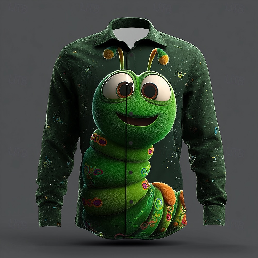 Herren Tiermotiv Insekten Raupe Hemd Knopfhemd Langarm Lustig Outdoor Ferien Frühling Herbst Umlegekragen 3D-Druck Hemden mit Kragen Grün 1# Grün 2# Grün 3# Dunkelgrün Grün 2026 - $10.49 –P2