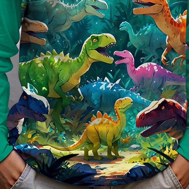 Fiú 3D Dinoszaurus Póló Hosszú ujj Tavasz Ősz Divat Alap Gyerekek 4-12 év Terített nyak Szabadtéri Hétköznapi Napi Normál 2026 - $16.49 –P3