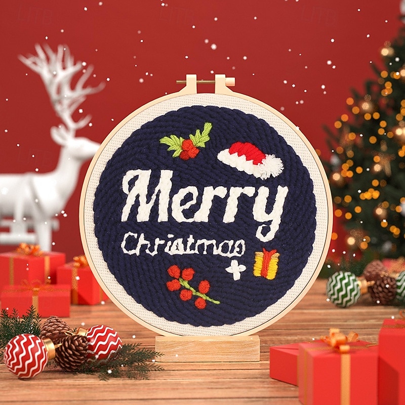 Weihnachtsstickerei-Sets, DIY-Stanznadel-Starterset, handgefertigtes Handarbeitsset für Anfänger, Stoffmaterialpaket mit Feiertagsmotiv, handgefertigtes Kunsthandwerkszubehör für 2025 - $15.99 –P3