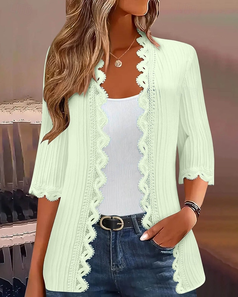 Damskie Sweter Sweter rozpinany Moda miejska Codzienny Jednokolorowe W serek Dzianiny Rękaw 3/4 Zwykłe topy Robić na drutach Święto Wyjściowe Weekend Czerwone wino Czarny Wiosna Jesień 2026 - $10.99 –P14