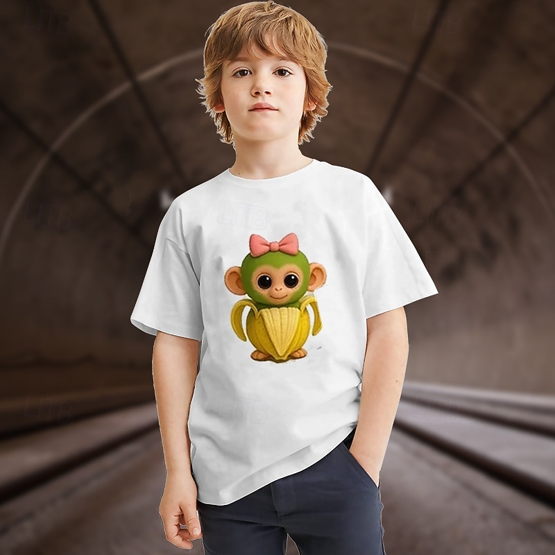 2025年 男の子 3D カートゥン Tシャツ Ｔシャツ 半袖 夏 春 ファッション ベーシック 子供 4〜12年 クルーネック アウトドア カジュアル 日常 レギュラー  コレクション – $11.99 –P2