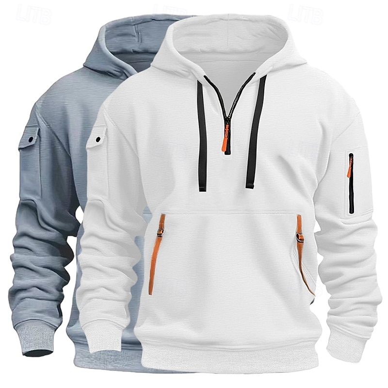 Homme Sweat à capuche Sweat à capuche quart zippé Sweat à capuche tactique Kaki + Noir Gris clair + bleu Gris foncé + Noir Blanc + Gris clair Vin+Noir À capuche Uni Fermeture éclair Sport & Loisir de 2025 ? $39.99 –P6