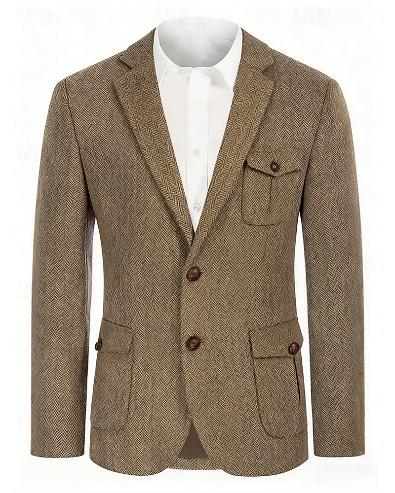 Herren Blazer Geschäft Cocktailparty Hochzeitsfeier Mode Lässig Frühling Herbst 85% Baumwolle Einfach Tasche Knöpfe Bequem Einreihig Blazer Kamel 2026 - $60.99 –P3