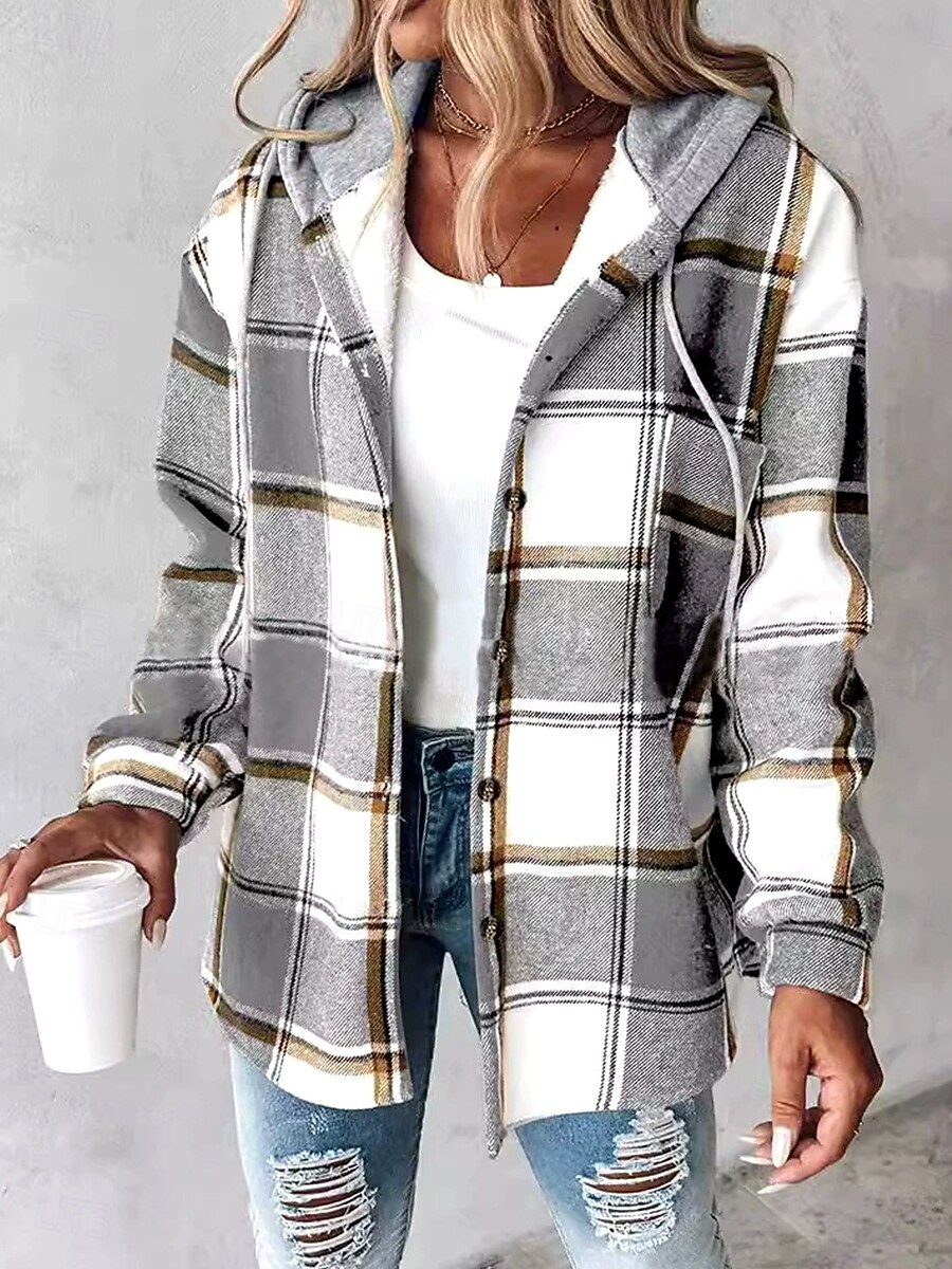 Damen Kapuzenpullover Druck Fronttasche Grafik Geometrisch Karomuster Vintage Lässig Langarm Mit Kapuze Normale Oberteile Lässig Straße Alltagskleidung Rote Braun Grün Hell Gray Herbst Winter 2026 - €32.99 –P4