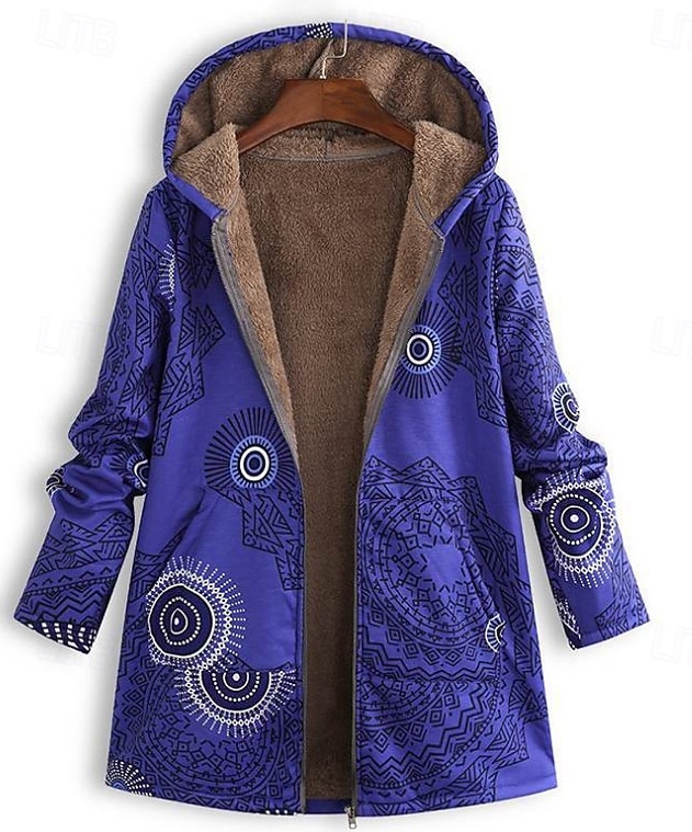 Γυναικεία Μπουφάν Sherpa Casual Jacket Άνετο Αναπνέει Στάμπα Καθημερινό Γεωμετρικό Διακοπές Δρόμος Causal Καθημερινά Ρούχα Ανοικτό Μπροστά Κανονικό Με Κουκούλα Κανονικό Μακρυμάνικο Εξωτερικά ενδύματα 2025 - $34.99 –P3