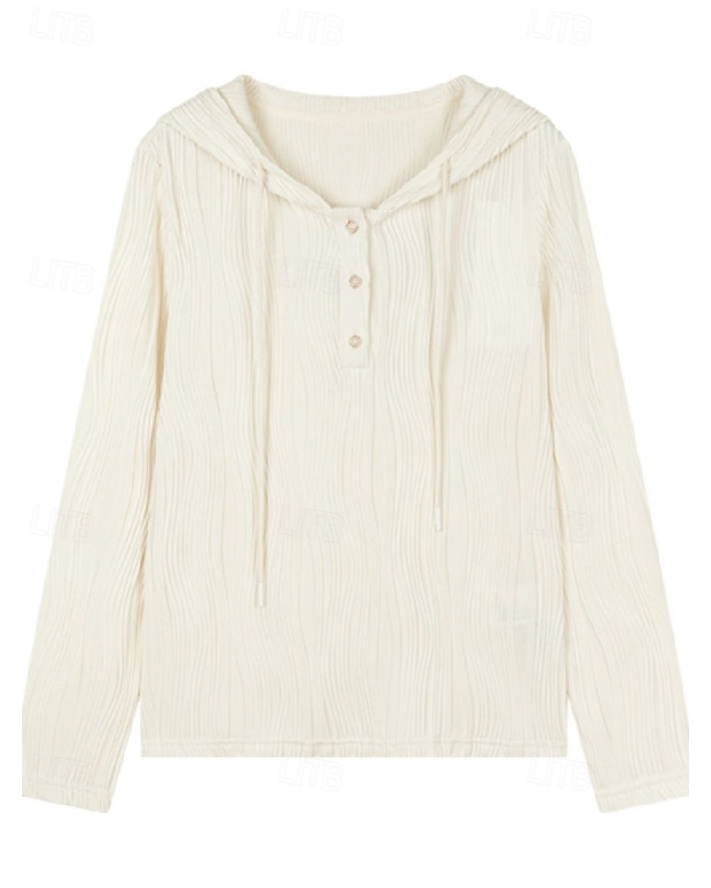 Per donna Felpa con cappuccio Semplice Casual Manica Lunga Con Cappuccio Top Regolari Streetwear Ferie Bottoni Beige Autunno Inverno del 2025 a $23.99 –P4