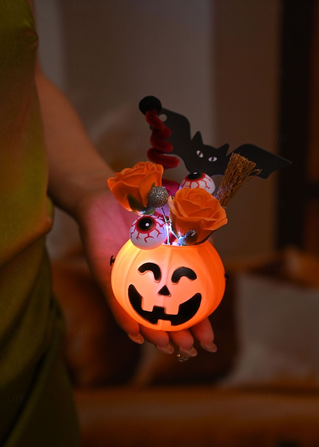 1 Pc 12 * 9CM 2025 New Halloween and Easter Pumpkin Eye Bat with Lantern Ghost Festival Decoration Simulation Flower Pumpkin Lantern 2025 - $4.99 –P9