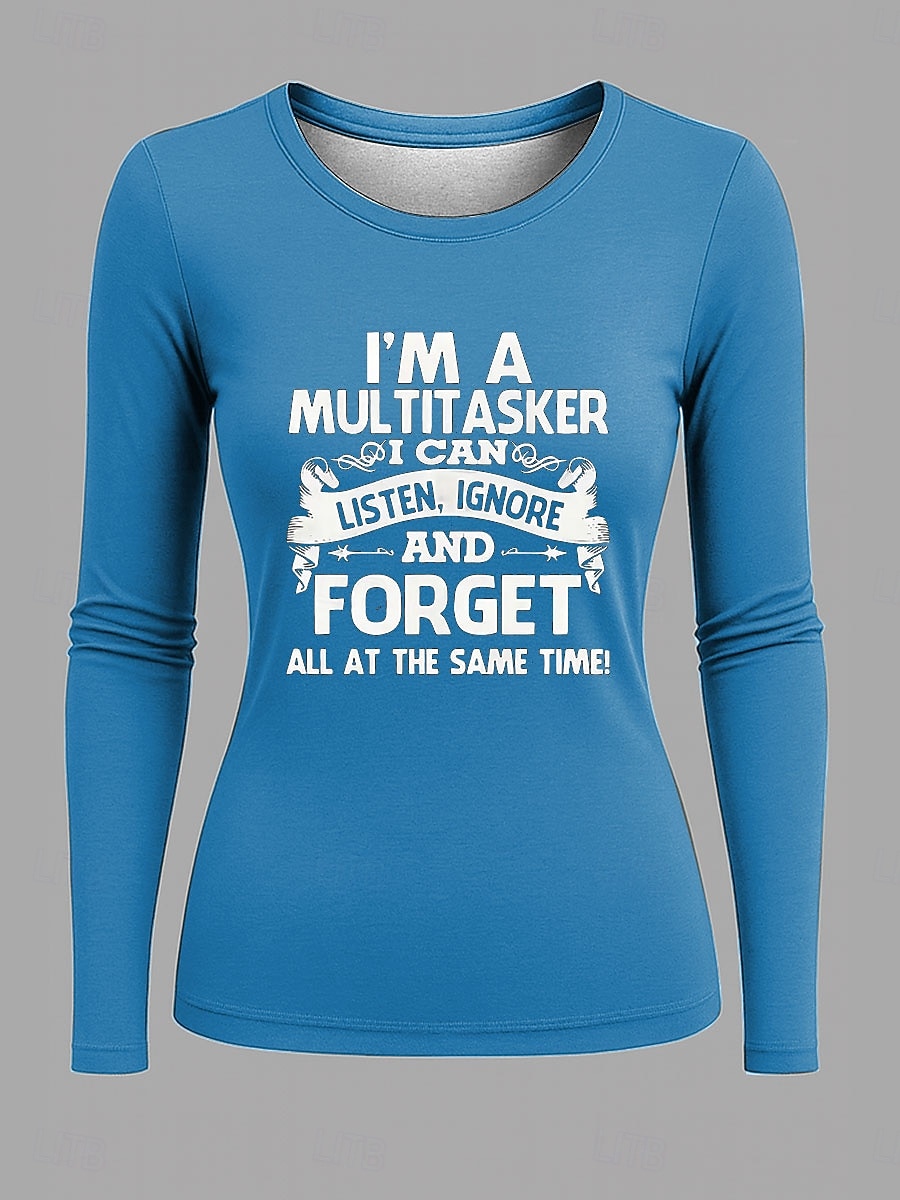 Dámské Tričko Grafika Písmeno Vinobraní Módní stylové Dlouhý rukáv Tričkový Kulatý Běžné topy Denní Víkend Tisk Černá Rubínově červená Vodní modrá Šedá Jaro Podzim 2025 - $22.99 –P5