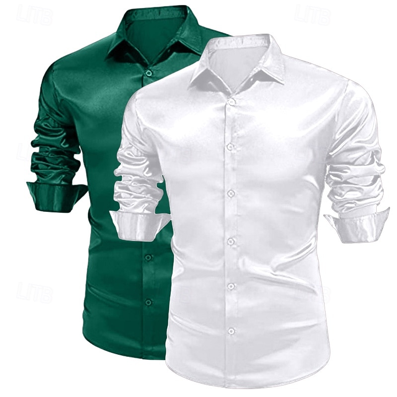 Homme Chemise Comme de la soie Chemise en satin Chemise habillée Chemise Décontractée Chemise Boutonnée Uni Formel Mariage Blanc + Vert Vert + rouge Noir + blanc Blanc + Bleu manche longue Revers de 2025 ? $29.99 –P5