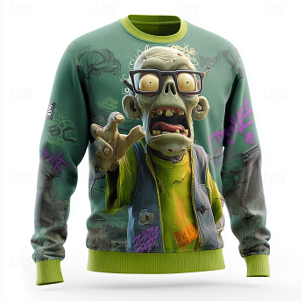 Halloween Herr Zombier Pullover tröja Stickat Rund halsringning Ledigt Semester Dagligen 3D-utskrift Stickat Håller värmen Långärmad Vår Höst Vinter Grön 1# Grön 2# Grön 3# 2025 - $28.99 –P5