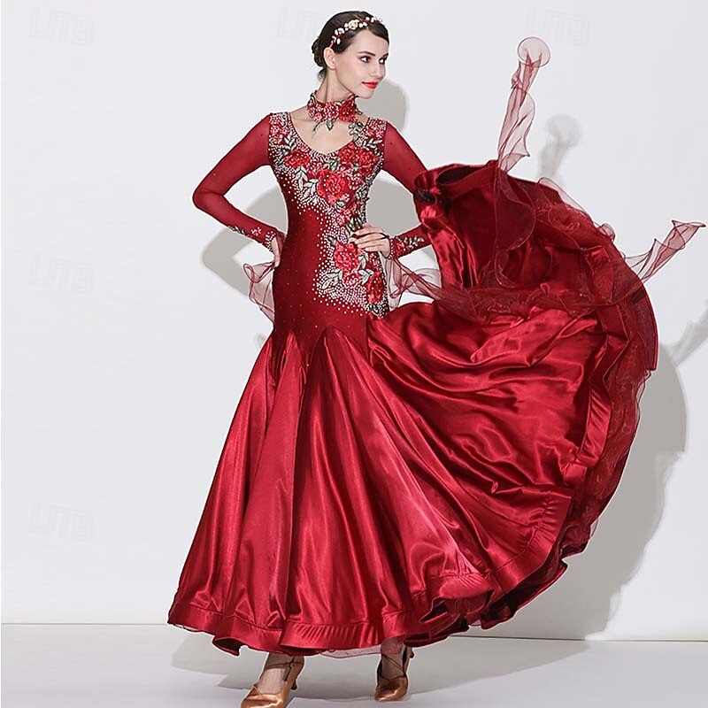Ballsaal Tanzkleid Kristalle / Strass Damen Leistung Langarm Spandex Polyester 2025 - $348.89 –P3