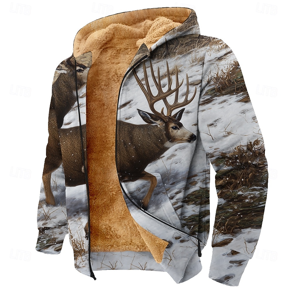 Per uomo Mimetico Cervo Pile Felpa con Cappuccio Giacca di pelle Classico Militare Girocollo All'aperto Campeggio Marrone Grigio Con zip Autunno Inverno progettista del 2025 a $39.99 –P1