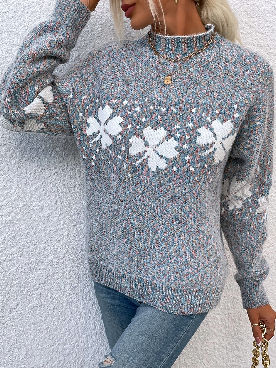 Dame Genser Fritid Myk snowflakes Riflet Crew-hals Strikket Langermet Vanlige topper Strikke utendørs Daglig Helg Rosa Mørkegrå Høst Vinter 2025 - $33.99 –P5