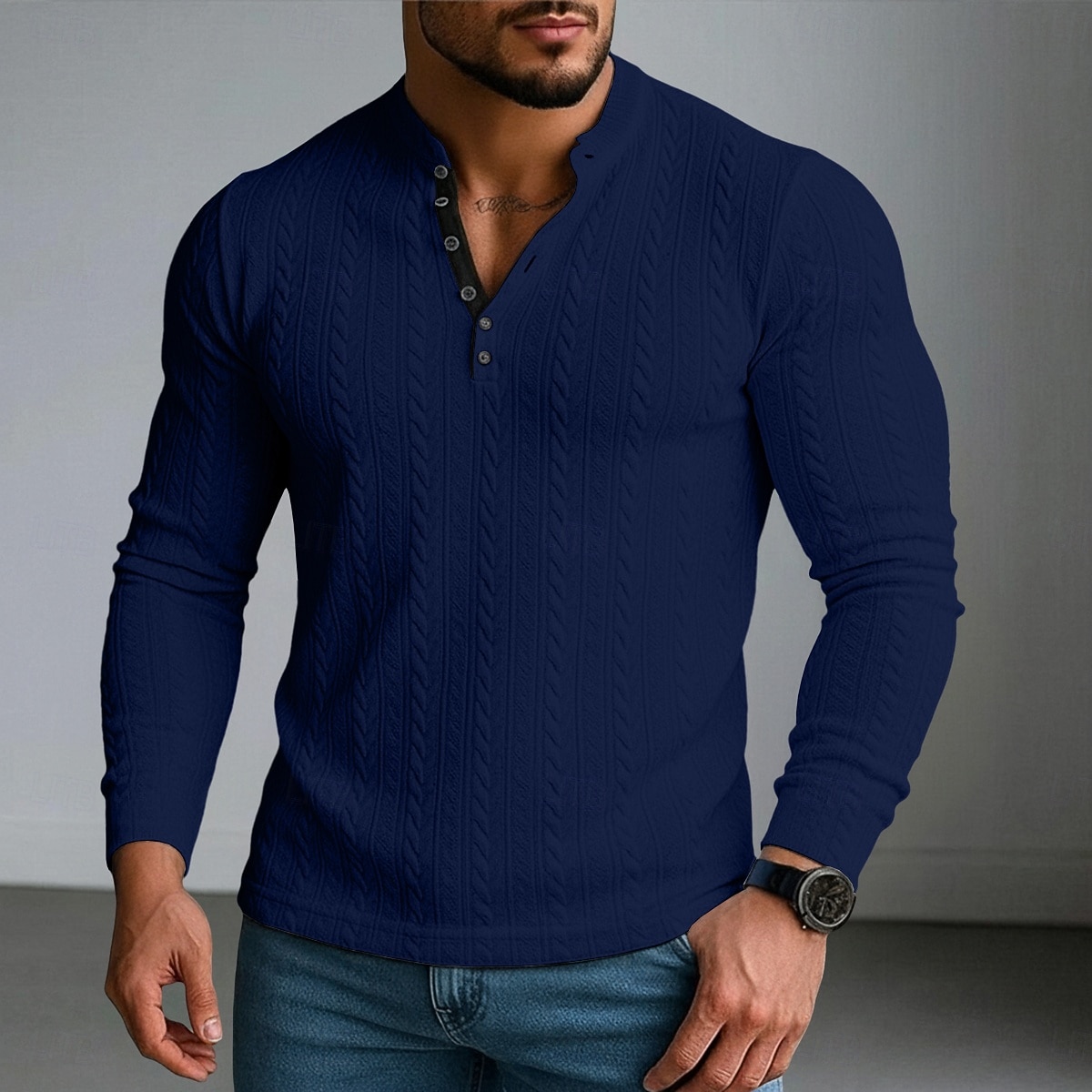 Per uomo Maglia Henley Maglietta a Maglia a Coste Maglietta Manica Lunga Henley Primavera & Autunno Semplice Jacquard Moderno Casual Confortevole Bottoni Base Casa Streetwear Casuale Bianco Blu del 2025 a $20.99 –P6