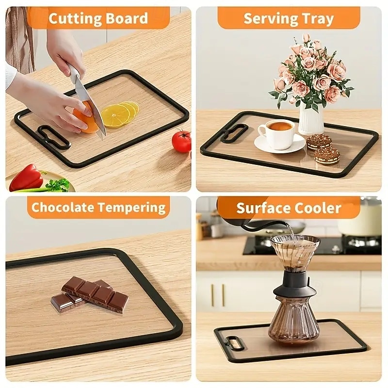 doppelseitiges Schneidebrett aus gehärtetem Glas, tragbares Küchenwerkzeug zum Hacken, Schneiden und Zerteilen von Obst&amp;Gemüse, ideal für Camping und Outdoor 2025 - $23.99 –P6