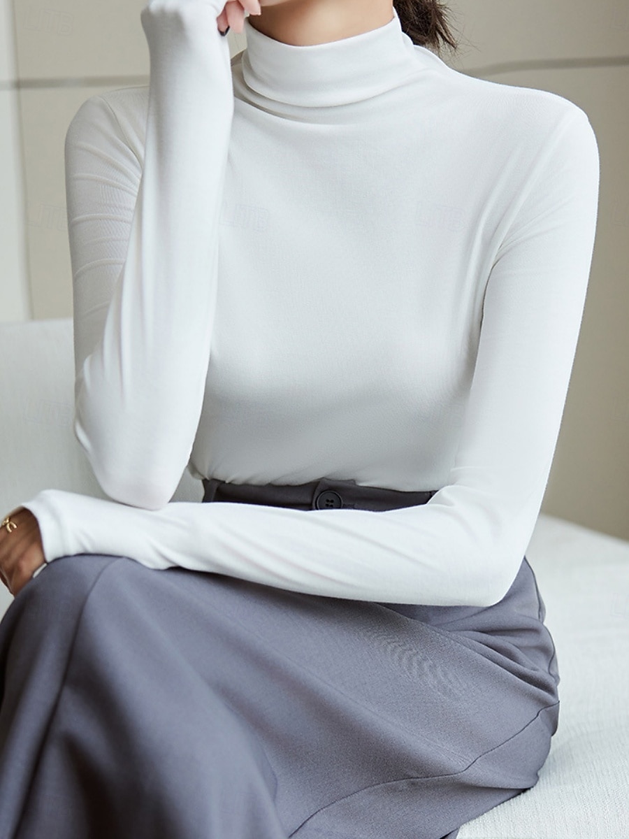 Per donna Blusa Tinta unica Elegante Essenziale Casual Manica Lunga Dolcevita Top Regolari Quotidiano Nero Bianco Rosa Marrone Beige Primavera Autunno Inverno del 2025 a $16.99 –P8