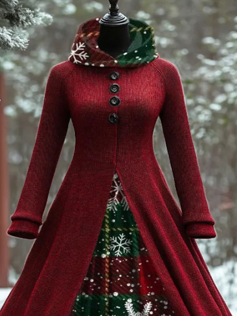 Noël Femmes Robe maxi Robe trapèze ancien Occasionnel Coupe régulière Géométrique Motif de flocon de neige manche longue À capuche Rouge Automne Hiver de 2025 ? $46.99 –P2
