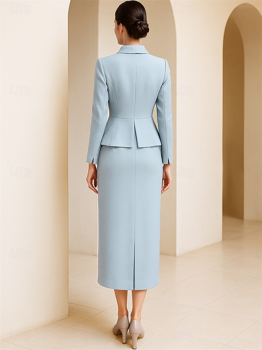 Coloană Teacă Lungimea ceaiului Rochie de petrecere Rochie de Cocktail Rochie pentru invitata de nunta Rochie Mama Miresei Manșon Lung Guler Cămașă Elegant Epocă Oficial Petrecere cu cocktail Spandex 2026 - $195.99 –P3