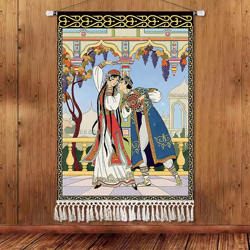 Skönhet Uyghur etnisk stil väggtapet konstnärlig bakgrundsdekoration boho hängande konst för sovrum vardagsrum eller café 2025 - $14.99 –P18