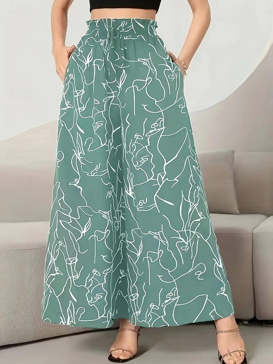 Dame Bred Bukseben kinesisk Mote Gatemote Fritid Full lengde Høy Midje Blomstret Elastisk midje Printer comfy Myk Bekvem Mikroelastisk utendørs Gate Svart Rosa Blå Grønn Sommer Vår Høst Løstsittende 2025 - $20.99 –P9