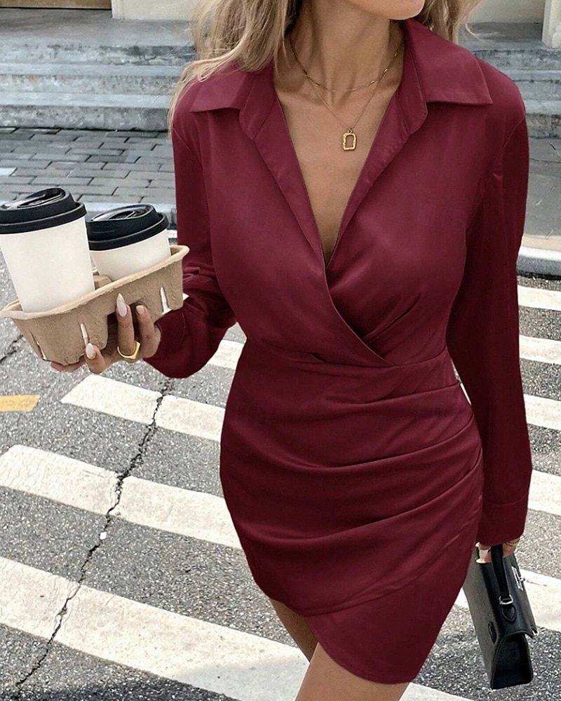 Damskie Sukienka mini Czarna sukienka Sukienka na imprezę Sukienka koktajlowa Satynowa sukienka Moda Nowoczesny Impreza Wieczorna impreza Spotkanie towarzyskie Regularny Równina Długi rękaw 2025 - $34.99 –P8