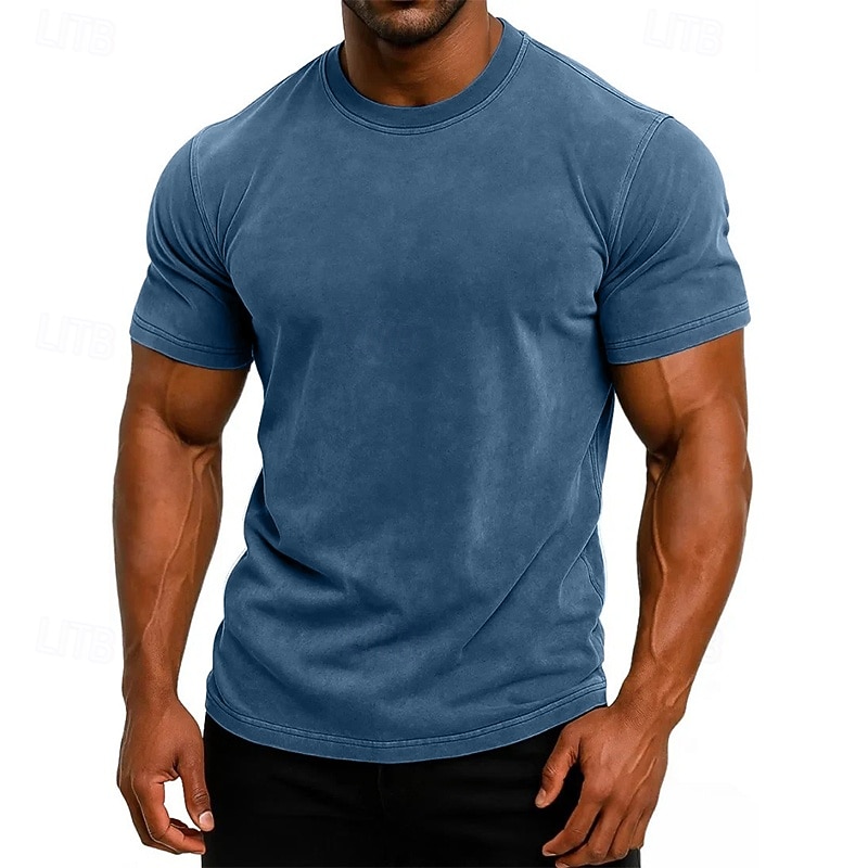 SoftFade™ Maglietta da Uomo T-Shirt Tee Top Manica Corta Maniche Corte Collo Alto Estate Colore Solido Vintage Garment Dyed Lavato Casual Vacanze Street Blu Viola Top Tee per Uomini del 2026 a $28.99 –P10