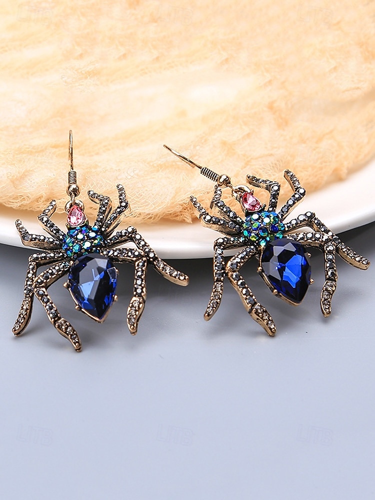 2025年 ラインストーンクリスタルのディテールが施された女性用ハロウィンスパイダードロップイヤリング。パーティーやコスプレに最適なヴィンテージゴシックスタイルのステートメントジュエリー。  コレクション – $11.99 –P3