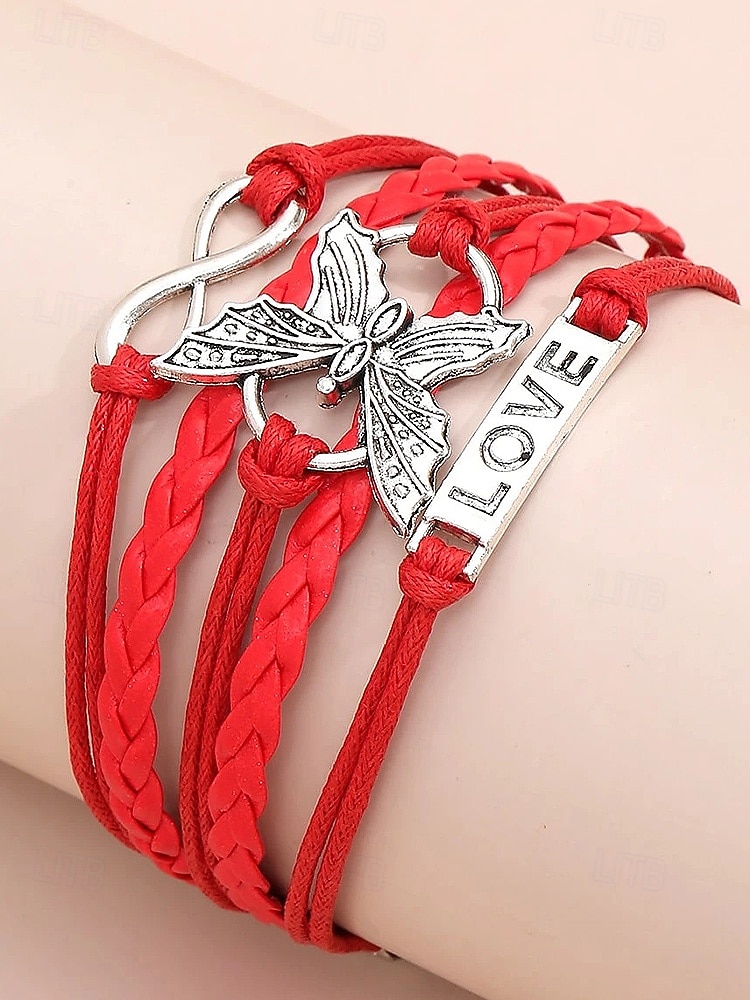 Pulseira feminina de Natal multicamadas com pingente de borboleta e amor, joias trançadas ajustáveis em várias cores para festas de fim de ano e presentes de 2026 por $5.99 –P3