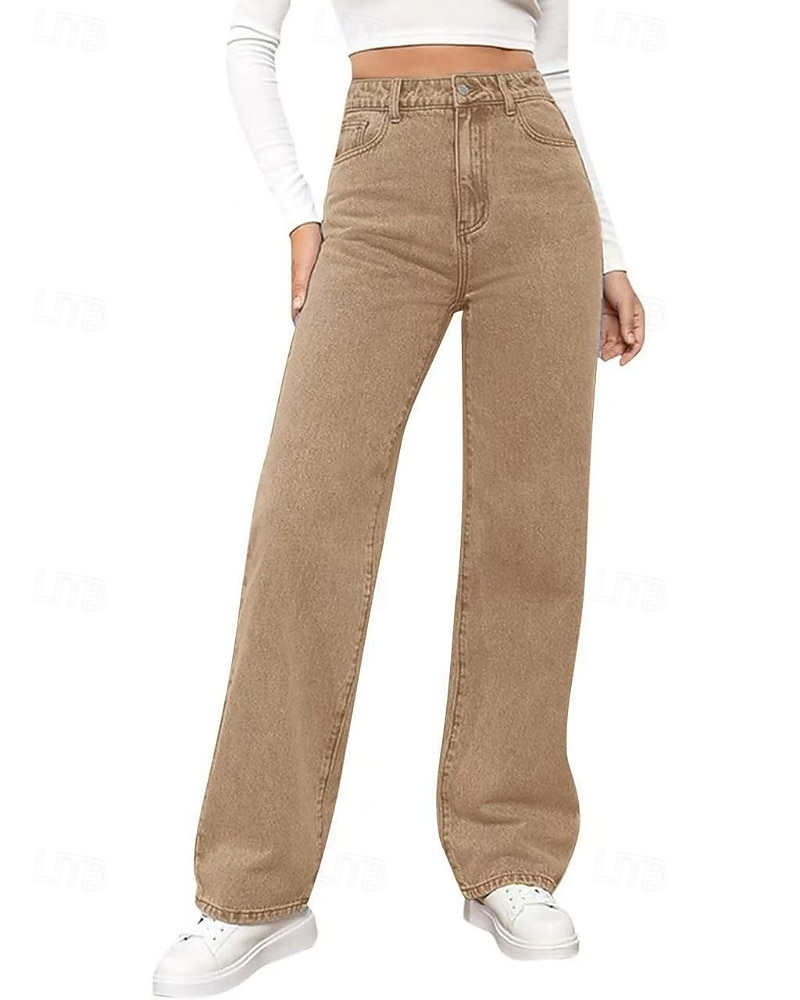 Dame Jeans kinesisk Rett Ferie Årgang Gatemote Full lengde Middels midje عادي Lomme Elastisk midje Bekvem Uelastisk Mikroelastisk utendørs Gate Daglig Svart Grå Marine Svart Hvit Høst Vinter Normal 2025 - $9.99 –P14