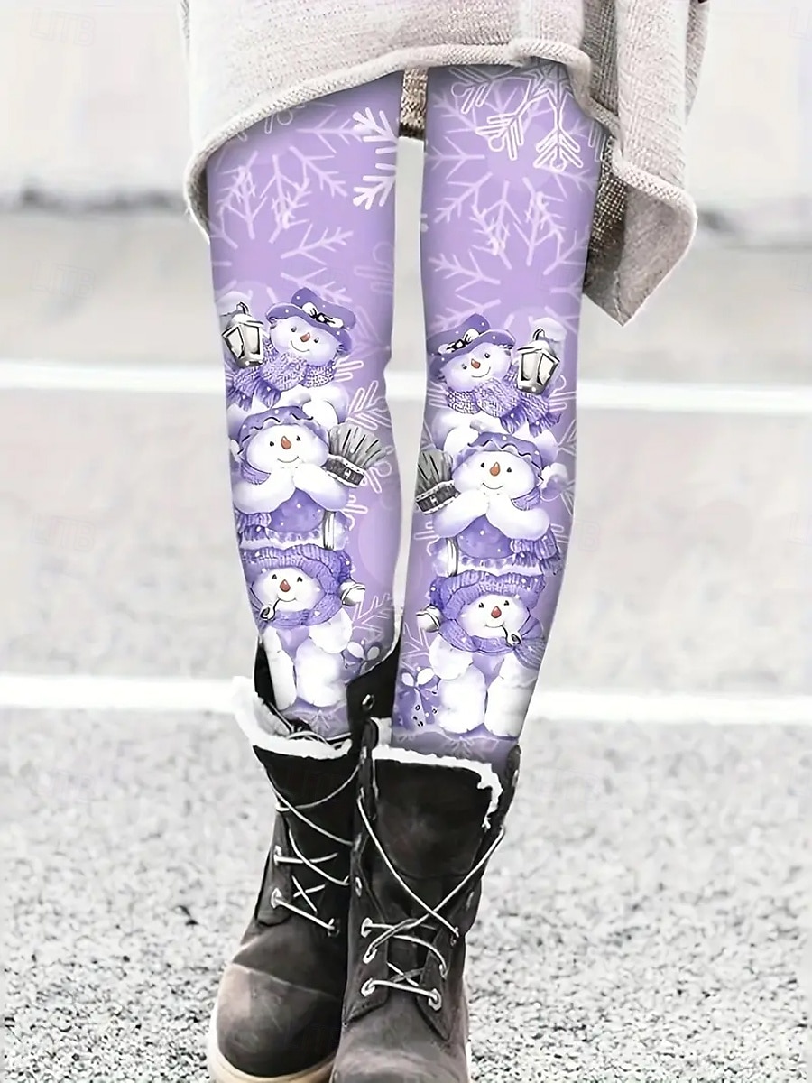 2025年 女性用 レギンス 旅行度假风 ヴィンテージ ファッション 全長 ハイウエストPantsクリスマス グラフィック 動物 雪だるま プリント 保温 ソフト 高通気性 伸縮性あり フォーマル アウトドア バケーション バイオレット ブルー 夏 春 秋 スリムフィット  コレクション – $26.99 –P2