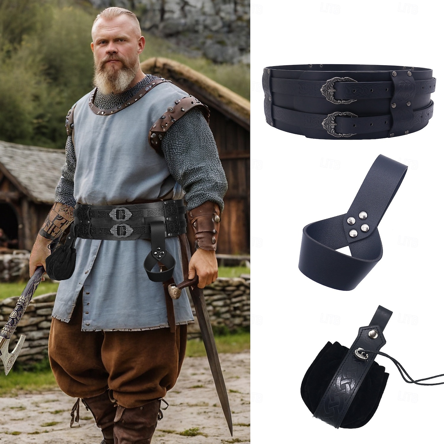 VTG medieval renaissance fair OOAK cage belt Handmade wide armor belt Viking Medieval Viking Leather Waist Belt Corset Armor Renaissance  main image 3