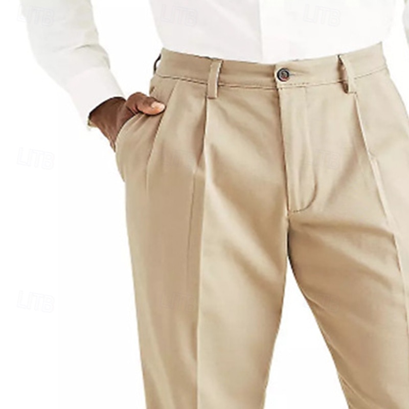 Homens Calças Social Calças Plissadas Calças de Terno Bolsos Tecido Conforto Respirável Comprimento total Formal Festa O negócio Moda Roupa de rua Preto Branco Sem Elasticidade de 2025 por $27.99 –P3