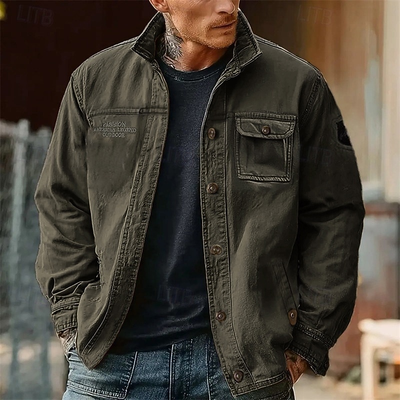 Муж. Легкая куртка Куртка-карго Повседневная куртка Отпуск Повседневные Пригодно для носки Карман Весна Осень Полотняное плетение Мода Классика Лацкан Обычная Темно синий Цвет хаки Военно-зеленный 2025 - $44.99 –P7