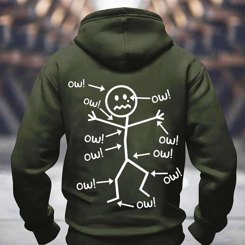 Zabawny hoodie dla mężczyzn z grafiką Ow - ruchome postacie humor związany z bólem długi rękaw pulower 2026 - $28.99 –P2