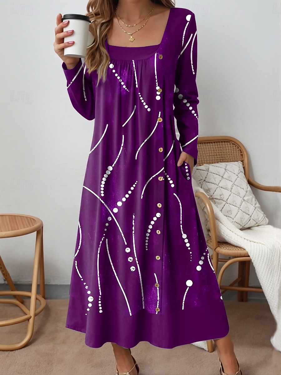 Pentru femei Rochii Midi Rochie de schimb Casual Zilnic Potrivire Largă Grafic Abstract Manșon Lung Pătrat Roșu-aprins Albastru piscină Mov Trifoi Primăvară Toamnă Iarnă 2025 - $36.99 –P2