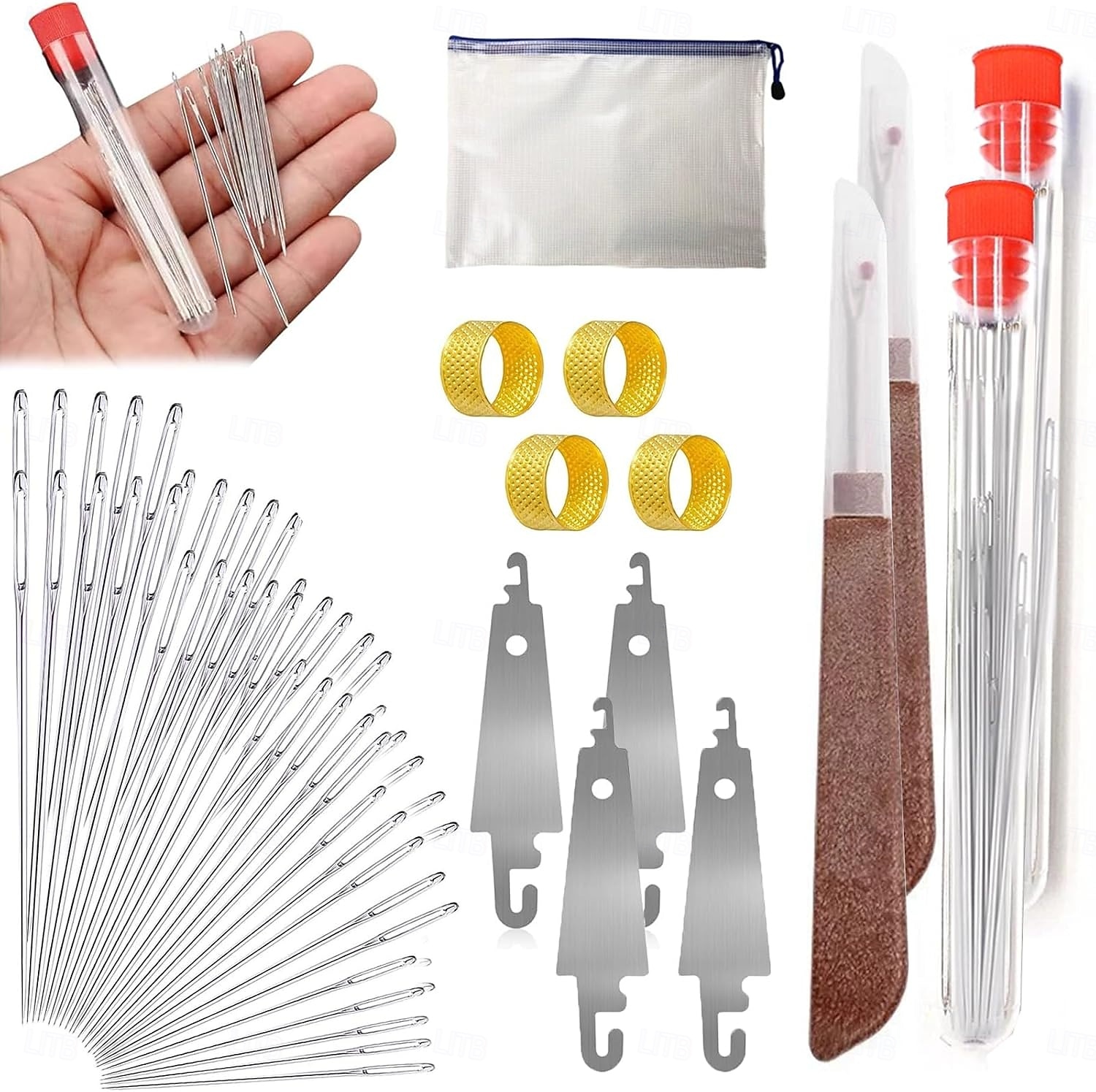 Σετ 74 τεμαχίων (2*37 σε 1) βελόνες από ατσάλι με μεγάλο μάτι - μακριές και λεπτές χειροποίητες βελόνες ραψίματος και πλεξίματος για χειροποίητες κατασκευές ραπτικής 2026 - $19.17 –P10