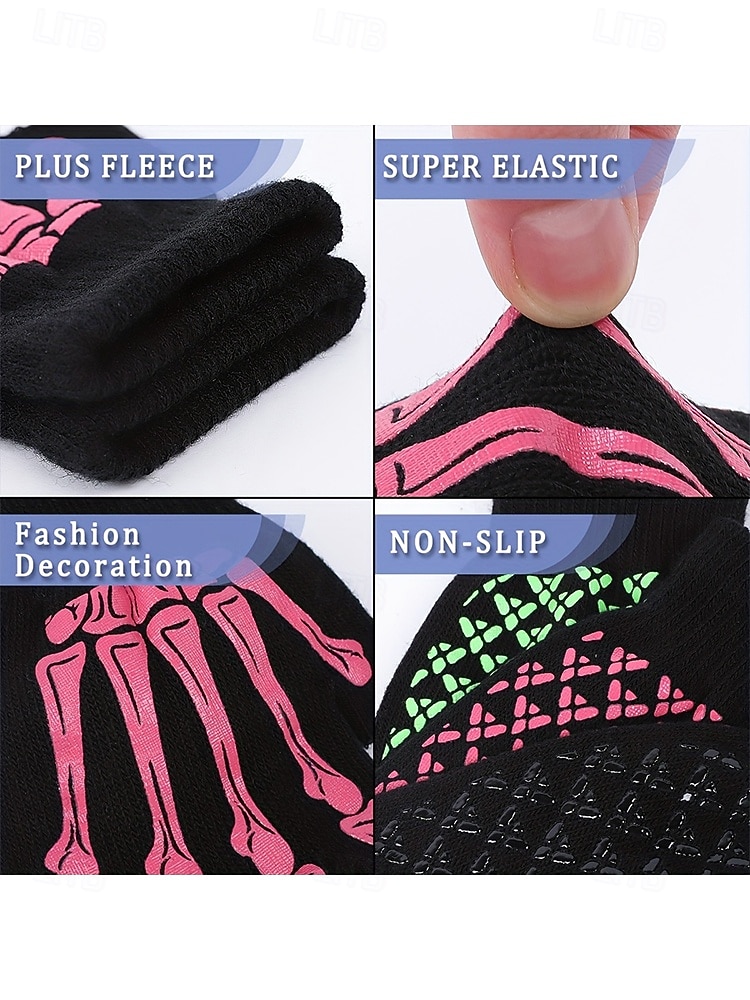 2025年 メンズハロウィンスケルトン指なし手袋 - 伸縮性のあるフリース素材の滑り止めニットミトン。コスプレ、パーティー、アウトドアウェアに最適。  コレクション – $7.99 –P8