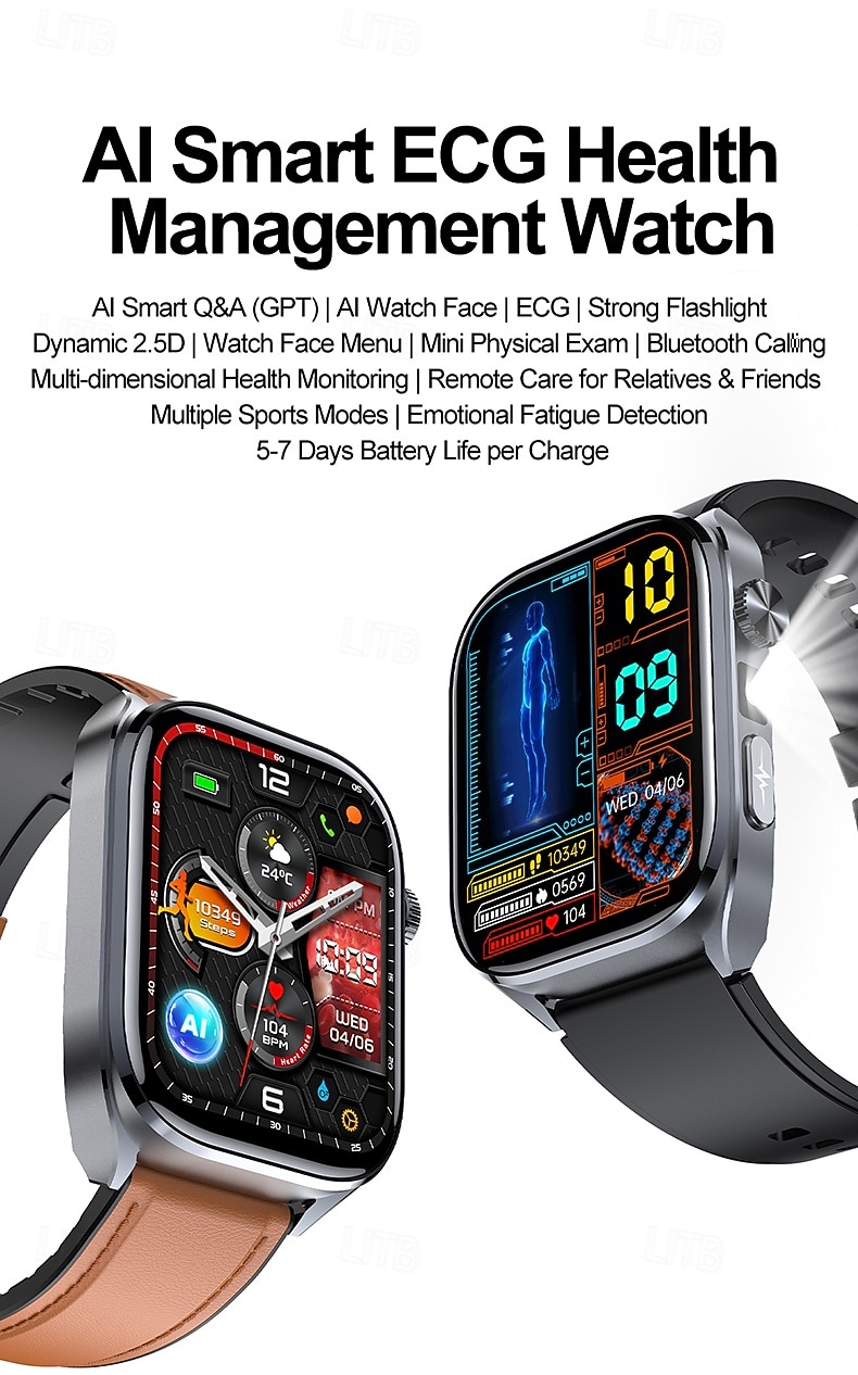 iMosi ET572 Relógio inteligente 2 polegada Relógio inteligente Bluetooth ECG + PPG Monitoramento de temperatura Podômetro Compatível com Android iOS Feminino Masculino Suspensão Longa Chamadas com de 2025 por $51.99 –P1