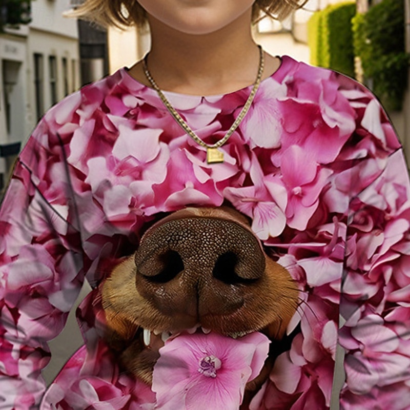 Pojkar 3D Blommig Hund T-shirt Långärmad Vår Höst Mode Grundläggande Barn 4-12 år Rund hals Utomhus Ledigt Dagligen Normal 2025 - $13.99 –P2