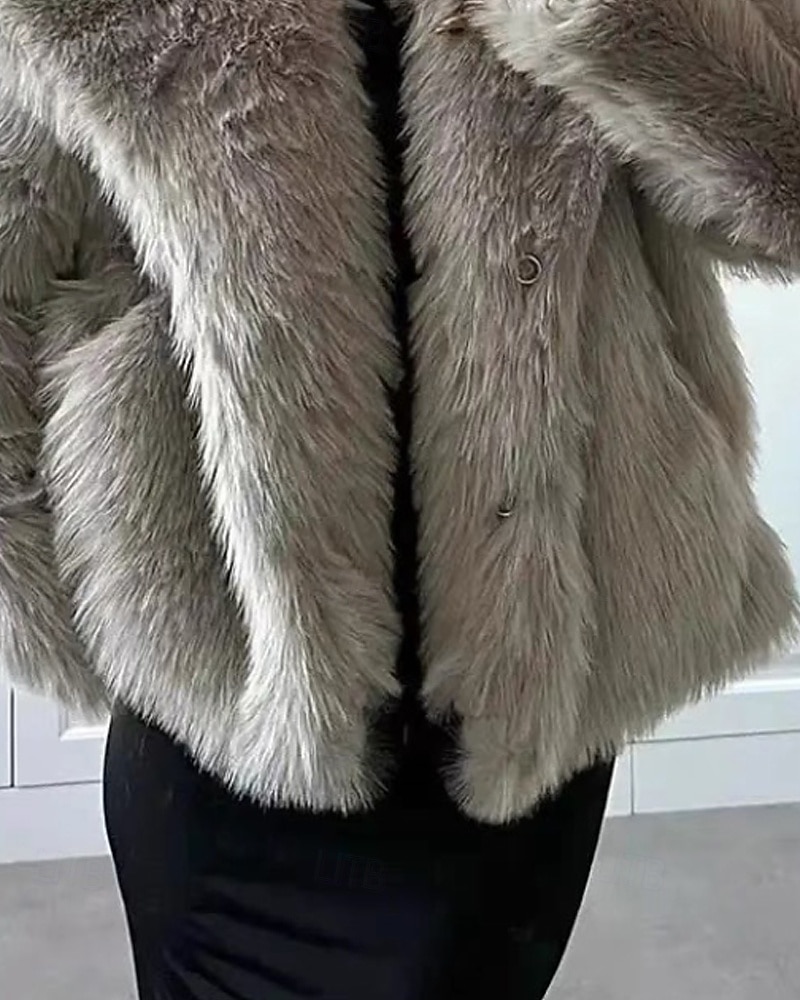 Damen Kunstpelzmantel Warm Bequem Pelze & Leder Lässig Einfach Urlaub Straße Ferien Ausgehen Regulär Umlegekragen Normale Passform Langarm Oberbekleidung Hell Gray Herbst Winter 2025 - $52.99 –P3