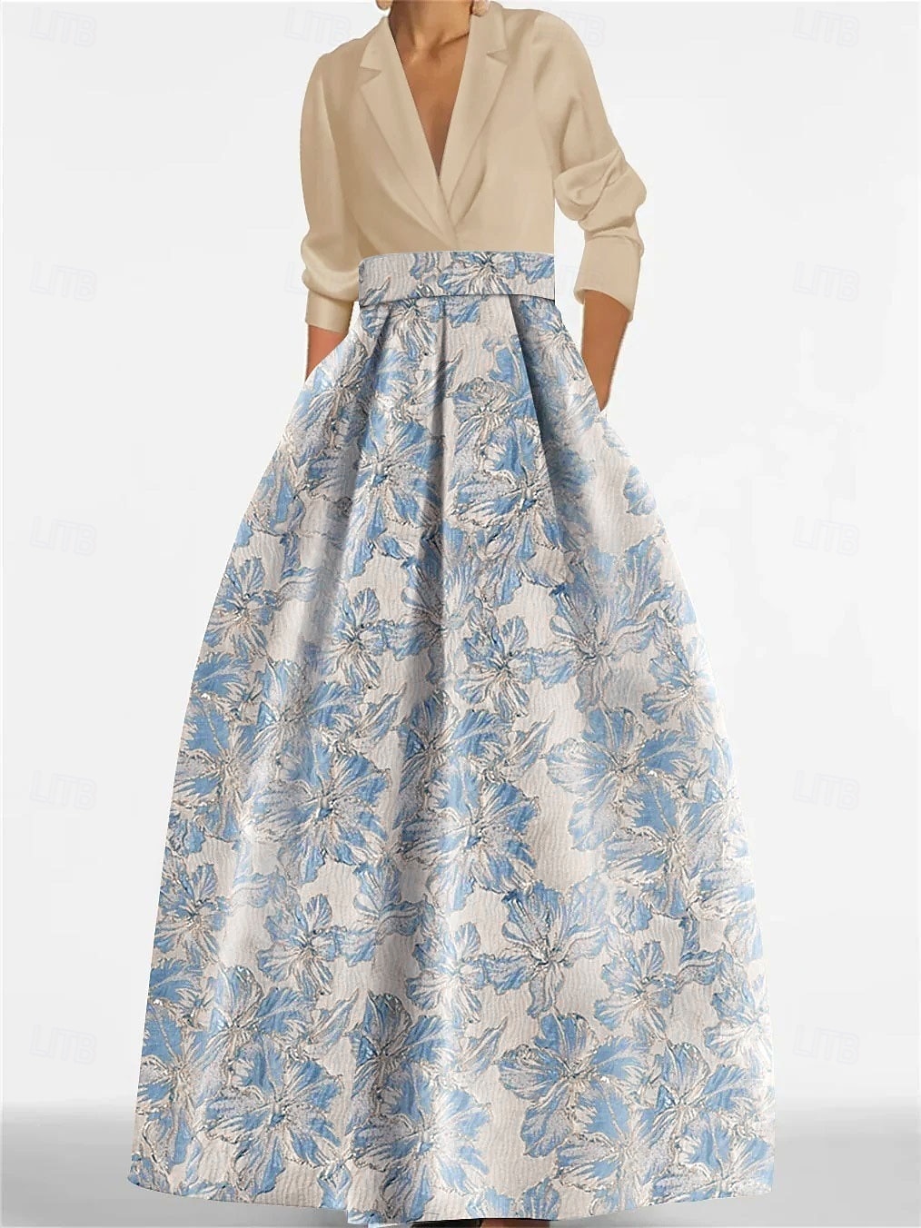 2025年 Ａライン フロア丈 イブニングドレス ボールガウン フォーマルドレス エレガント ヴィンテージ 長袖 シャツカラー フォーマル サテン ナイロン ととも​​に スリット 2025  コレクション – $154.99 –P6