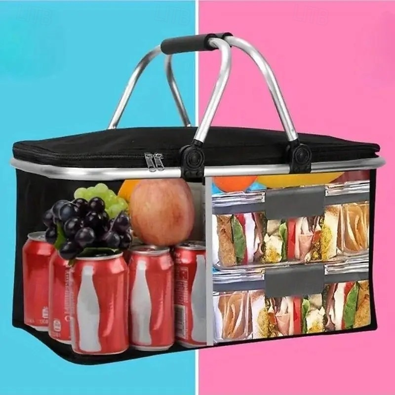 Прочная портативная сумка-холодильник из ткани Оксфорд с ручками – черная термосумка для пикника, кемпинга &для встреч на свежем воздухе, безопасен для продуктов питания, сохраняет напитки холодными, 2026 - $24.99 –P6