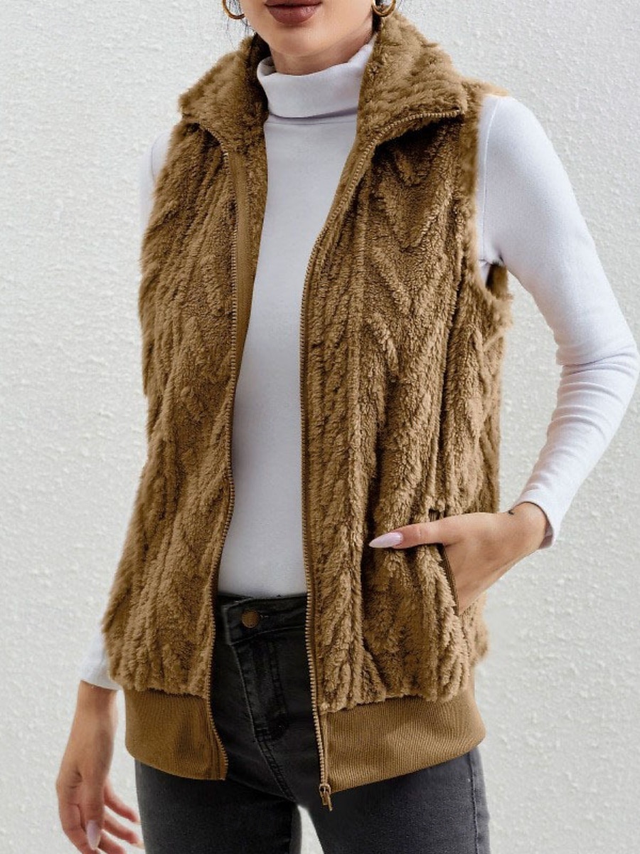 Femmes Gilet Confortable Respirant Fermeture éclair Avec Poches Occasionnel Uni Vacances Rue Occasionnel Tenue quotidienne Fermeture éclair Régulier Col Rabattu Coupe régulière Sans manches Vêtements de 2026 ? $33.99 –P7
